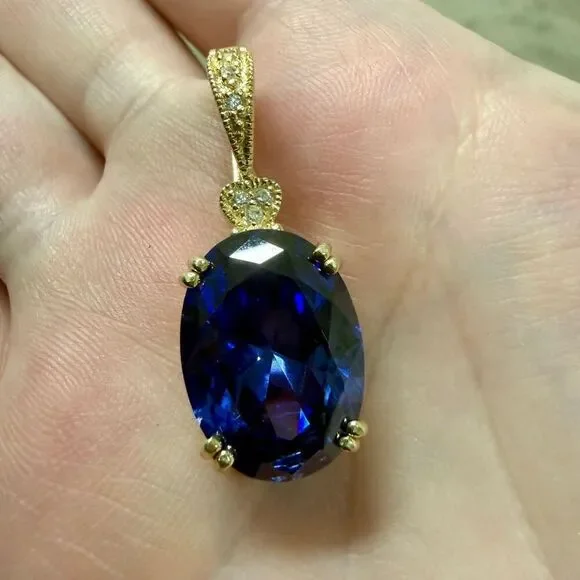 Oval Tanzanite 18mm x 13.5mm Pendant Necklace Gold Vermeil 18” Vintage Style - Picture 5 of 11